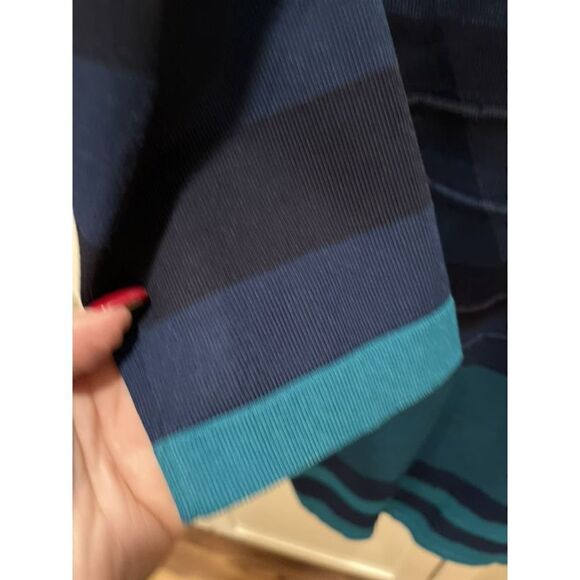 Max Studio Women’s Knit Striped Sweater Dress Sz L Blue Teal Stretch - Picture 3 of 8